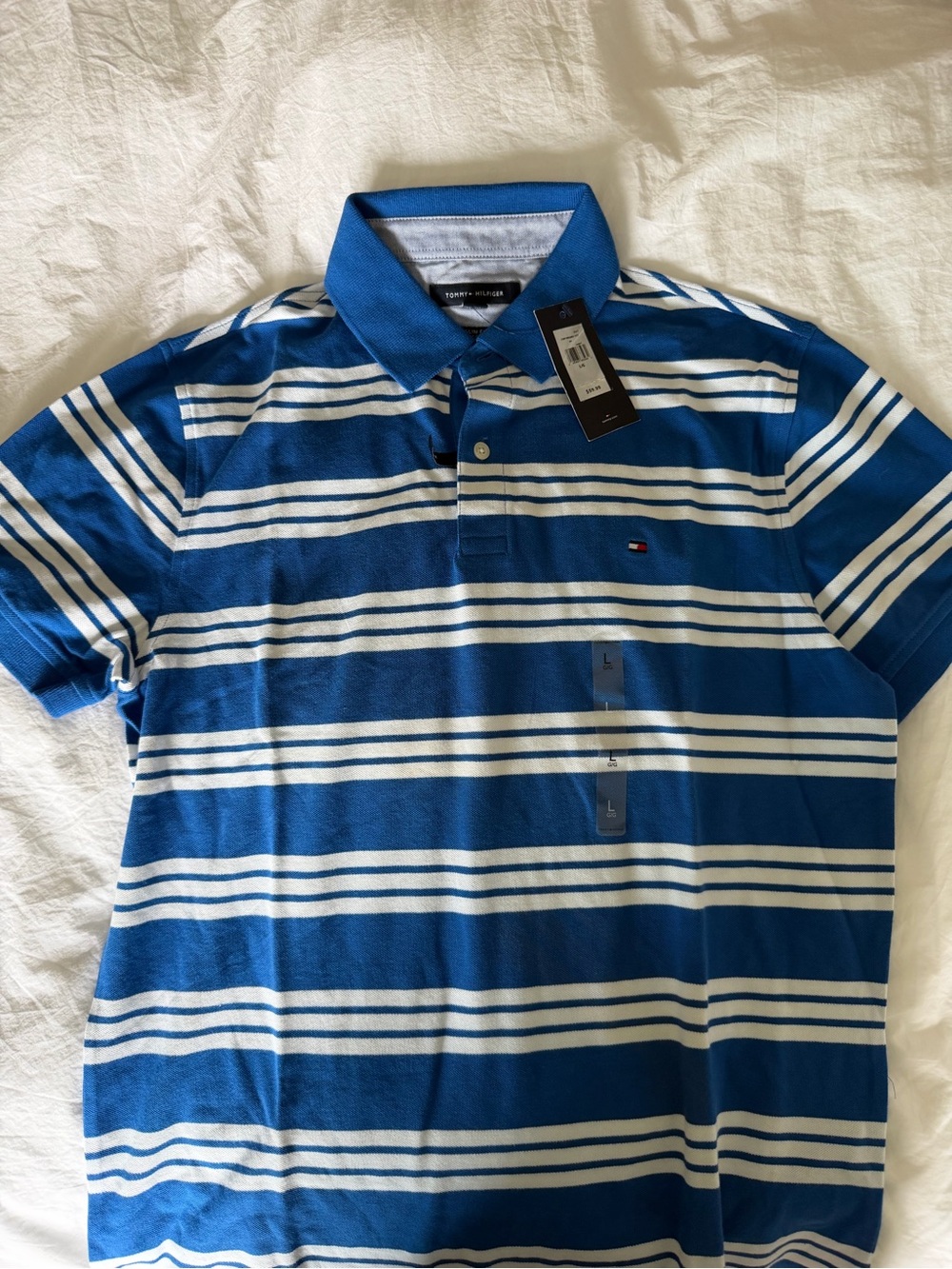 NWT Tommy Hilfiger Slim Fit Stretch Striped Polo Men’s L Blue White